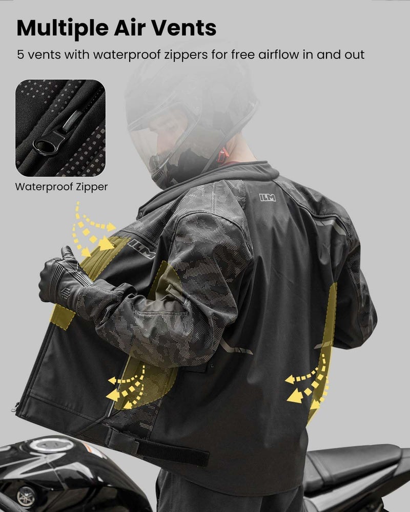 ILM Motorcycle Riding Jacket Reflective with CE Armor and Detachable Thermal Liner Dual Sport All Season for Men Model JRF4 (Black,L) - Image 5